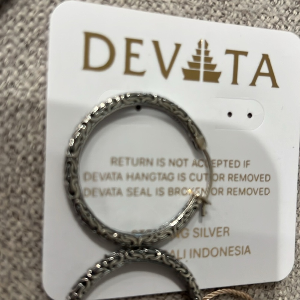 Devata Sterling Silver Engraved Hoops - image 3